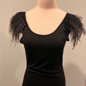 Feathered black tank top.